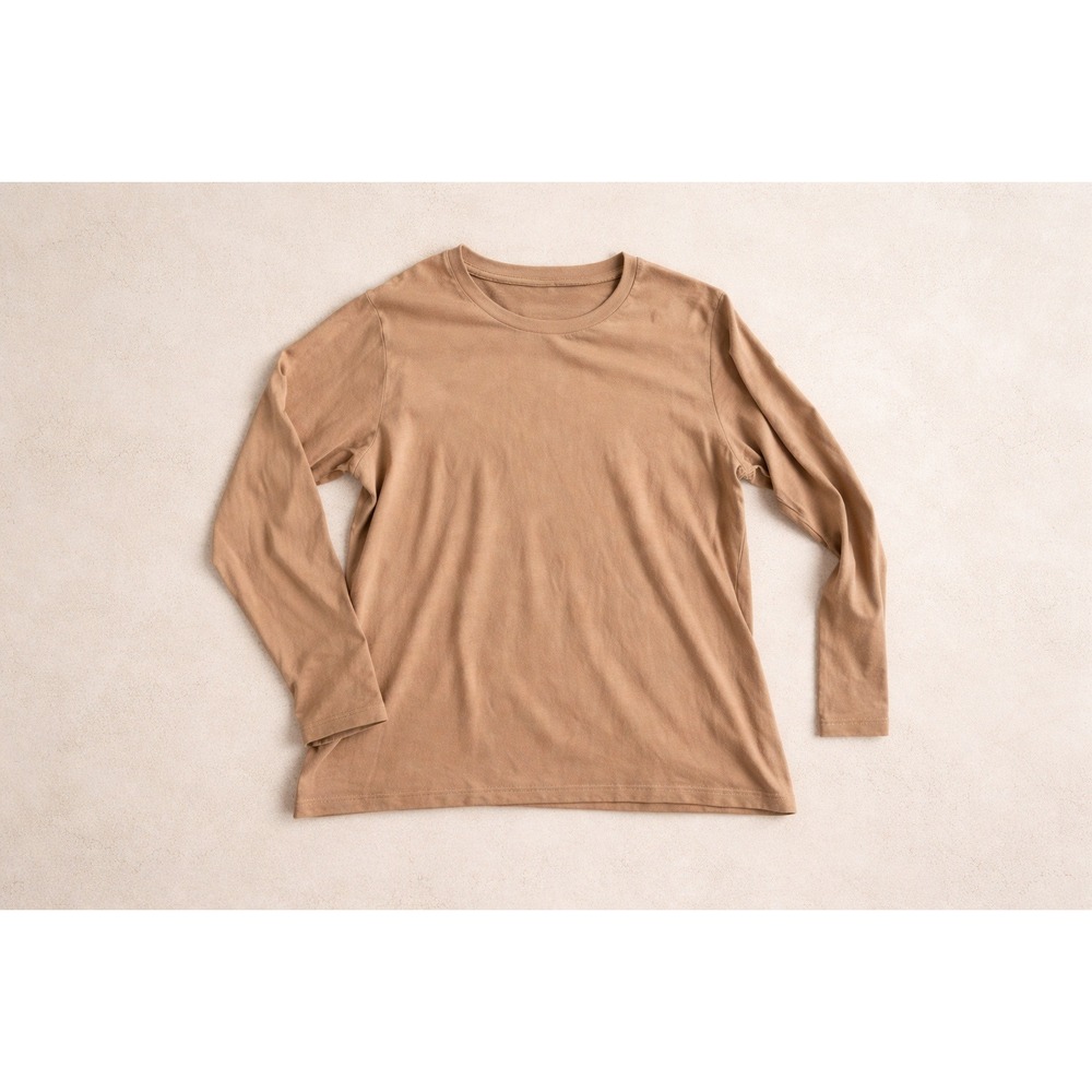 Uniqlo Womens 3XL Long Sleeve‎ Crewneck T-Shirt Peach Pink Cotton Stretch Basic